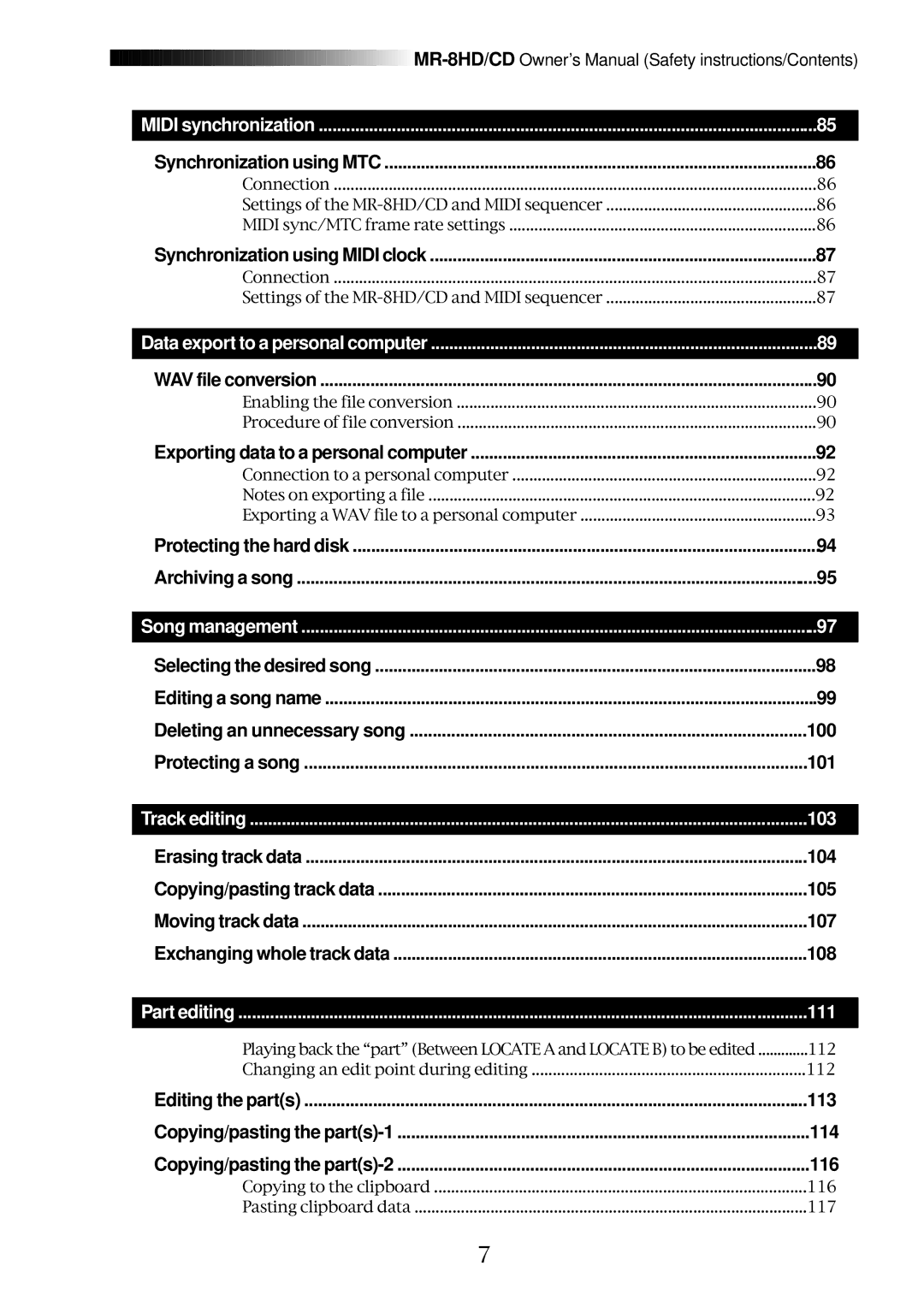 Fostex MR-8CD owner manual 100, 101, 104, 105, 107, 108, 113 