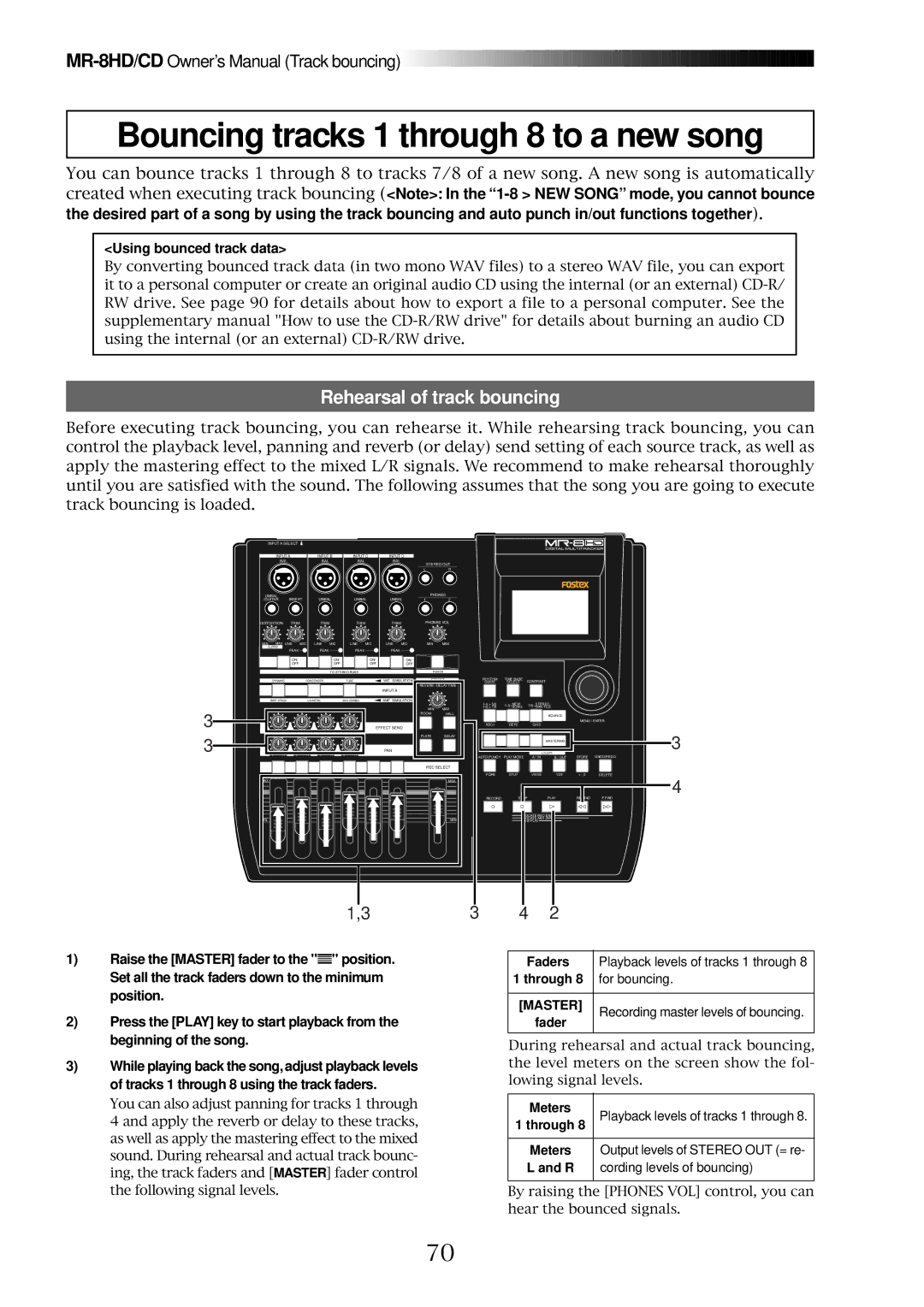 Fostex MR-8CD owner manual Bouncing tracks 1 through 8 to a new song, Master 