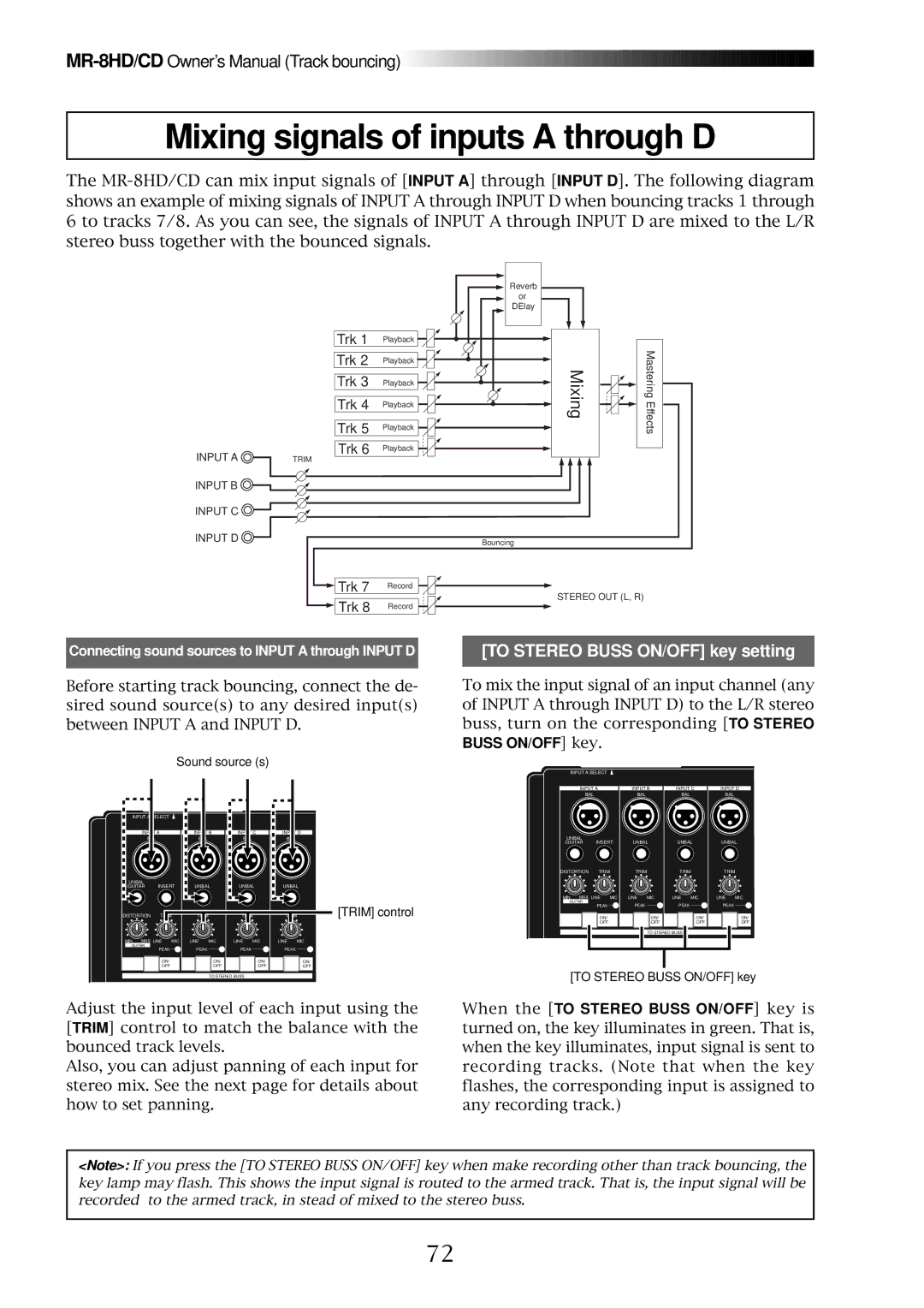 Fostex MR-8CD owner manual Mixing signals of inputs a through D 