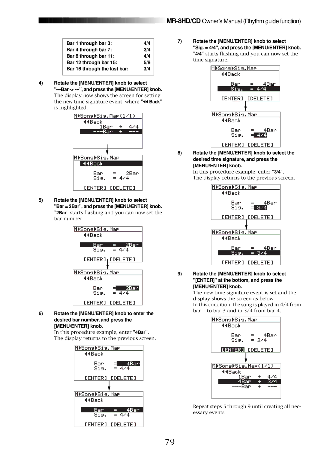 Fostex MR-8CD owner manual 2Bar starts flashing and you can now set the bar number 