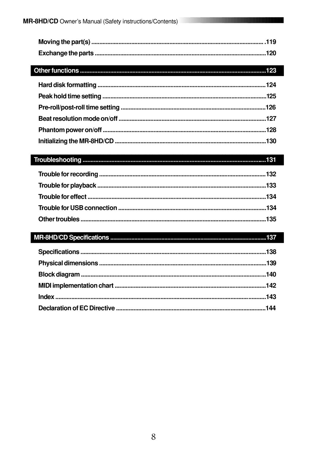 Fostex MR-8CD owner manual 123, 131, 137, 119 