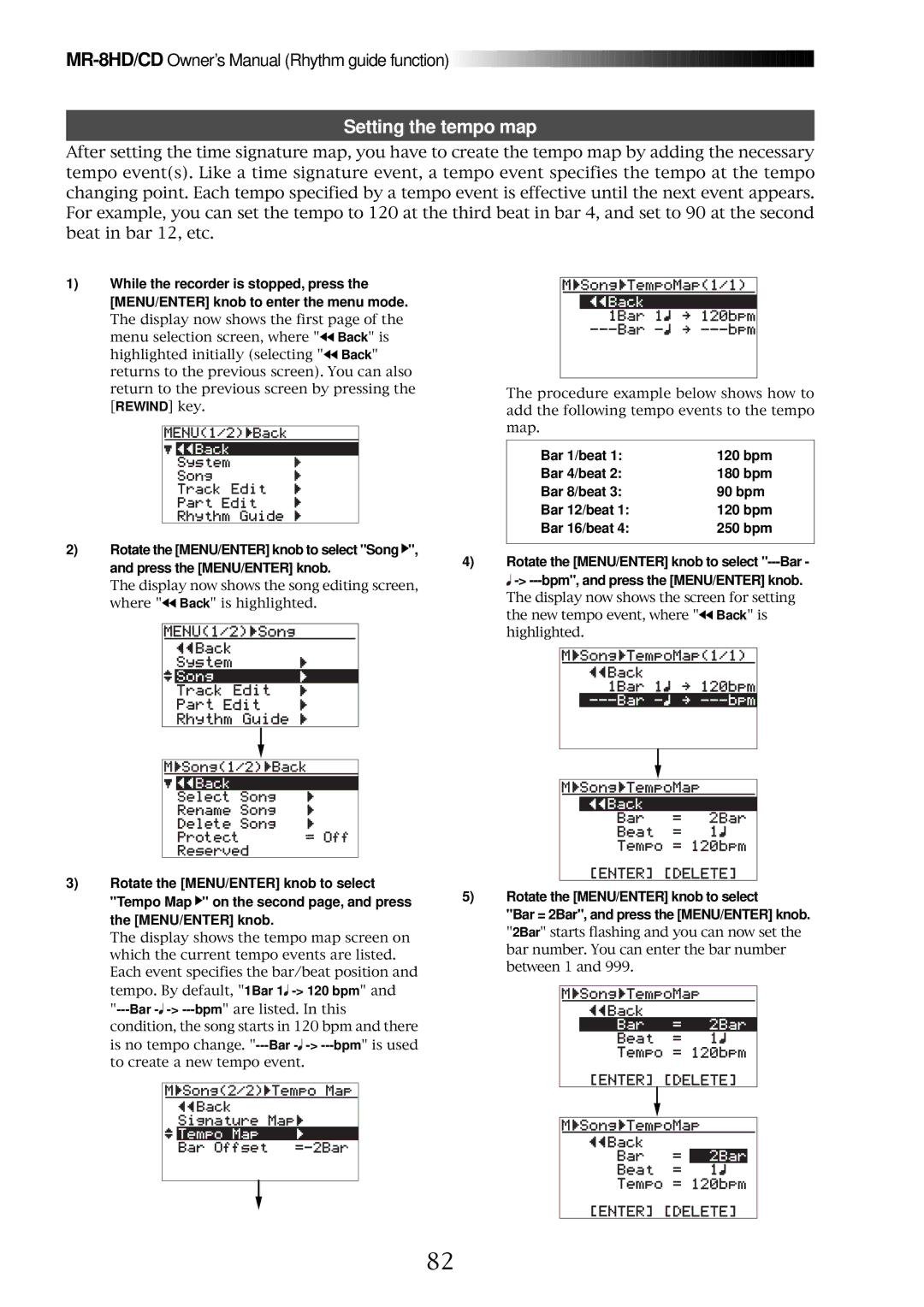 Fostex MR-8CD owner manual Setting the tempo map 