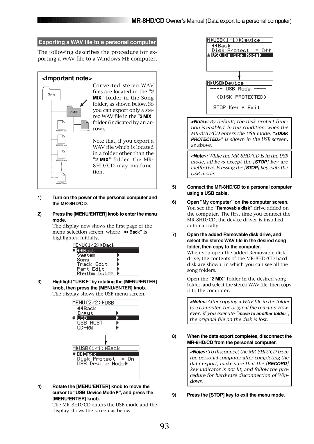 Fostex MR-8CD owner manual Important note 