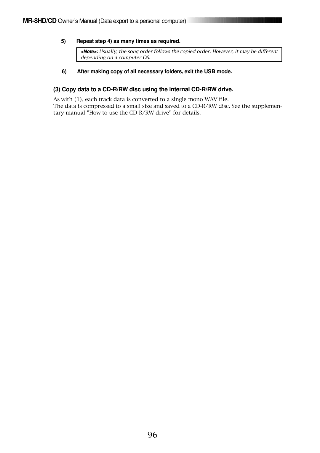 Fostex MR-8CD owner manual Copy data to a CD-R/RW disc using the internal CD-R/RW drive 