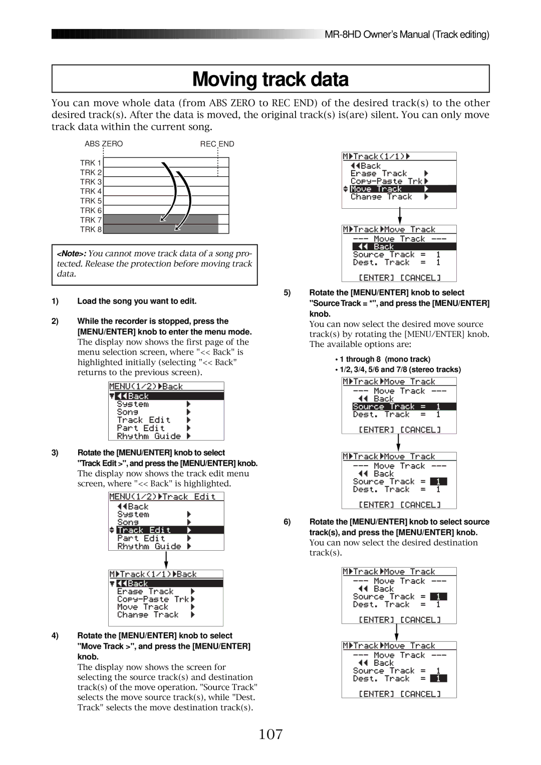 Fostex MR-8HD owner manual Moving track data, 107 