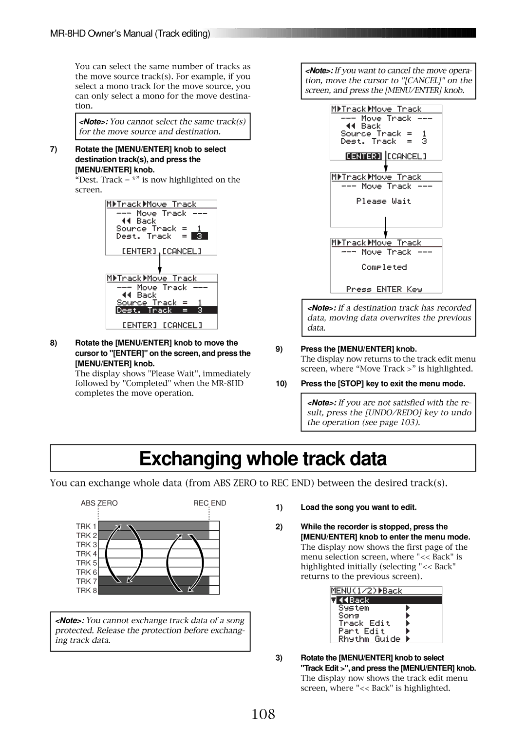 Fostex MR-8HD owner manual Exchanging whole track data, 108 