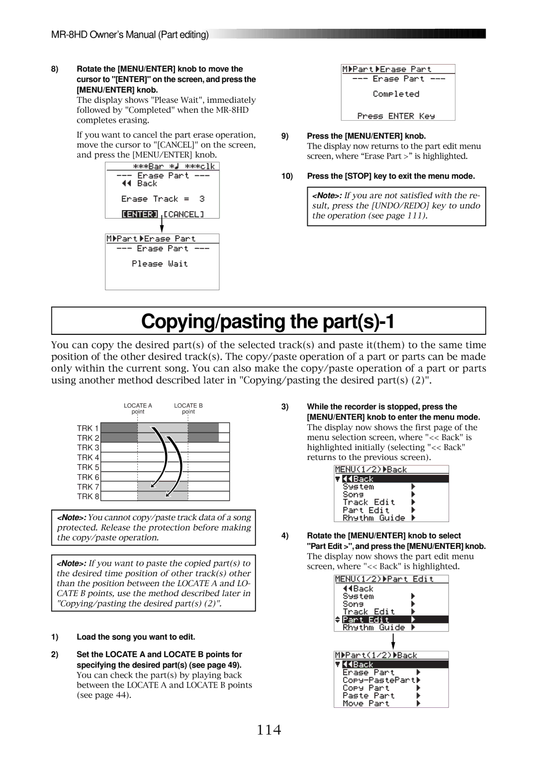 Fostex MR-8HD owner manual Copying/pasting the parts-1, 114 