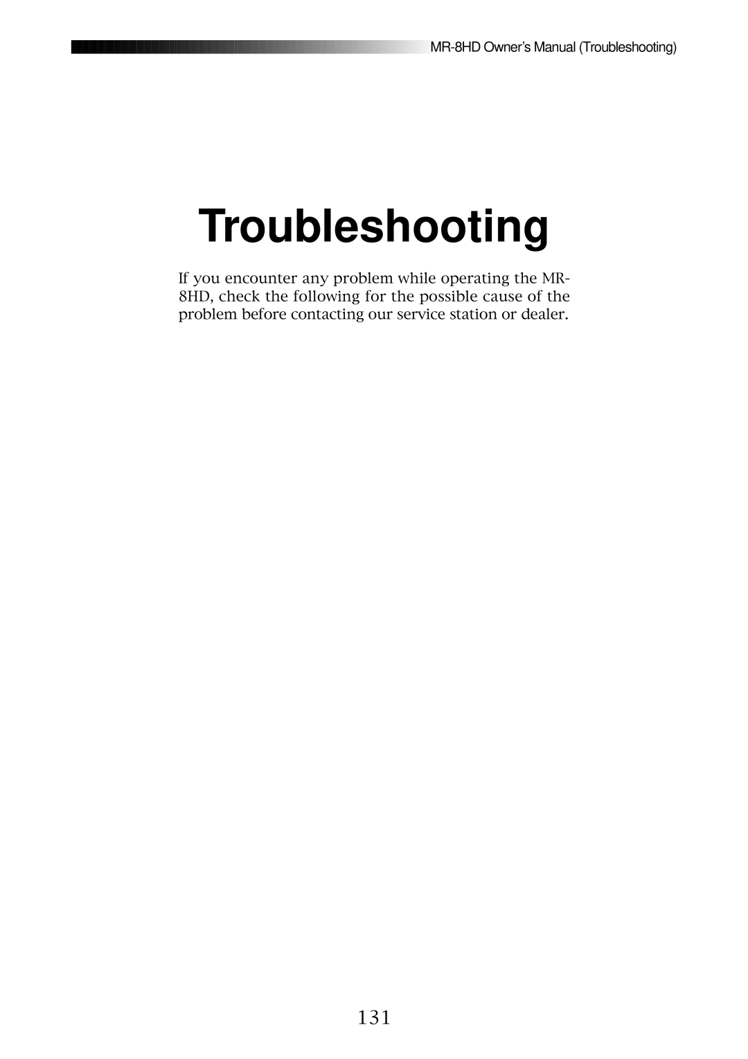 Fostex MR-8HD owner manual Troubleshooting, 131 