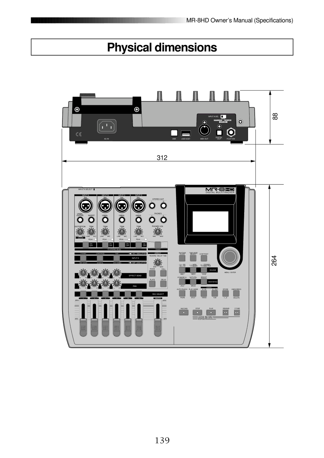 Fostex MR-8HD owner manual Physical dimensions, 139 