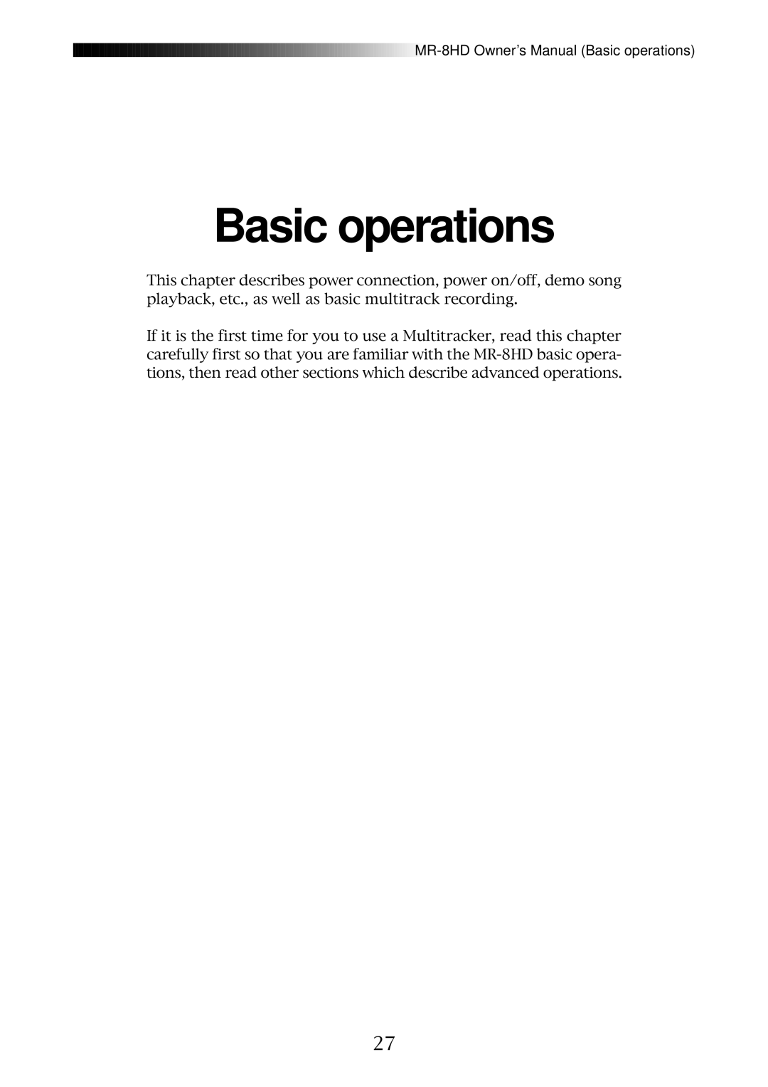 Fostex MR-8HD owner manual Basic operations 