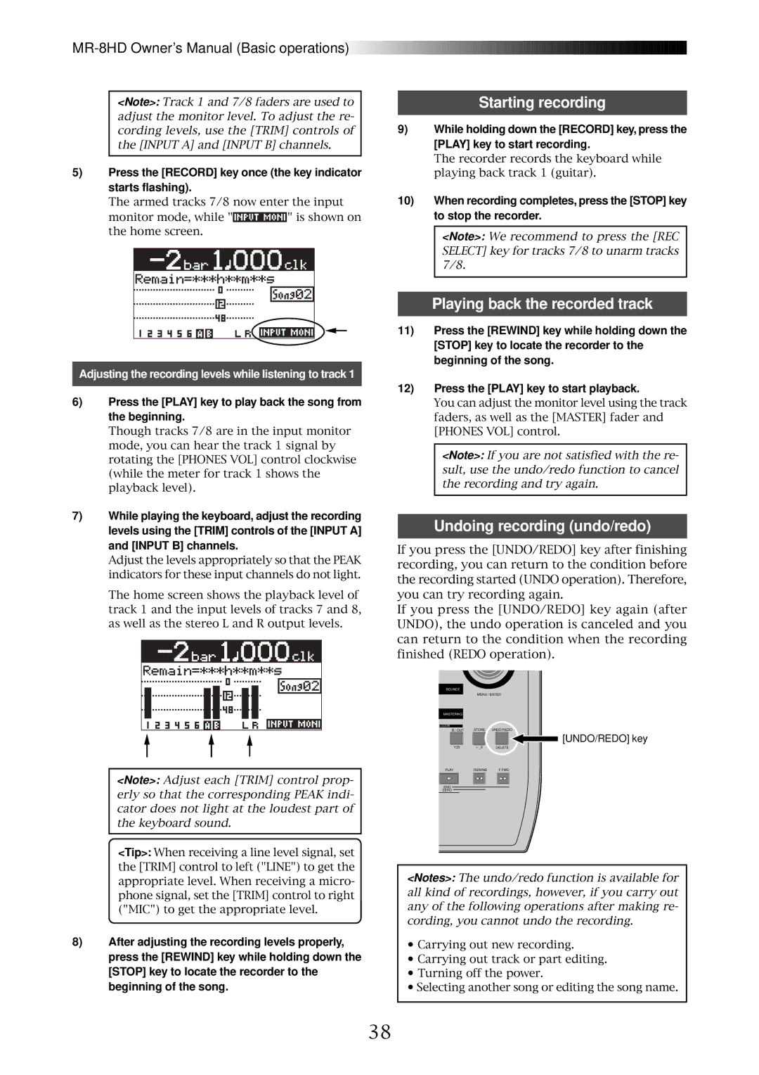 Fostex MR-8HD owner manual Adjusting the recording levels while listening to track 