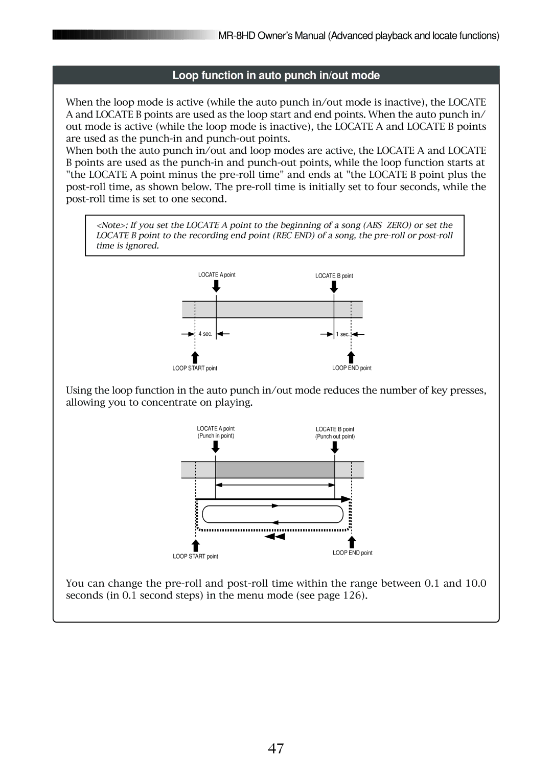 Fostex MR-8HD owner manual Loop function in auto punch in/out mode 