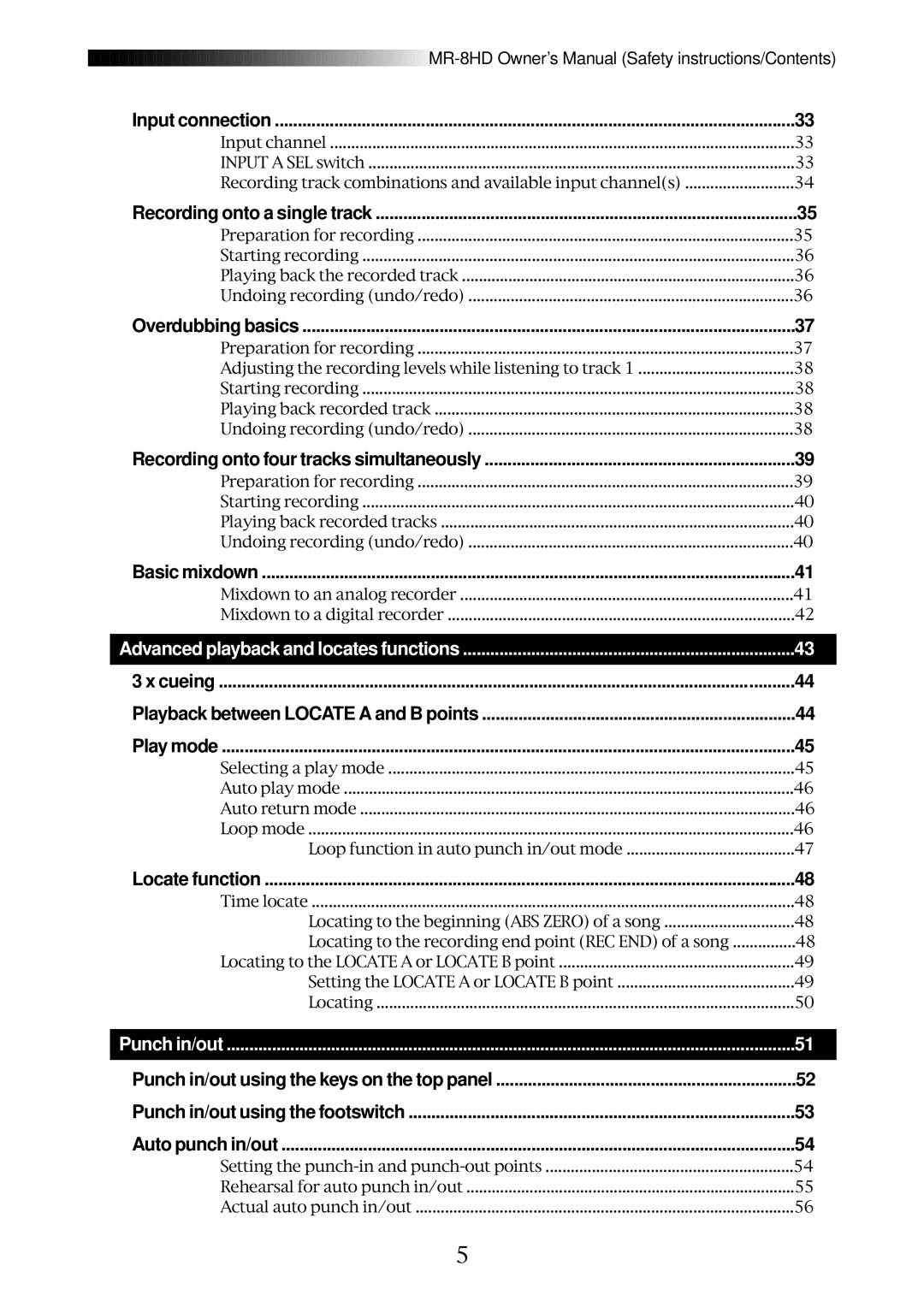 Fostex MR-8HD owner manual Input connection, Overdubbing basics, Recording onto four tracks simultaneously, Basic mixdown 