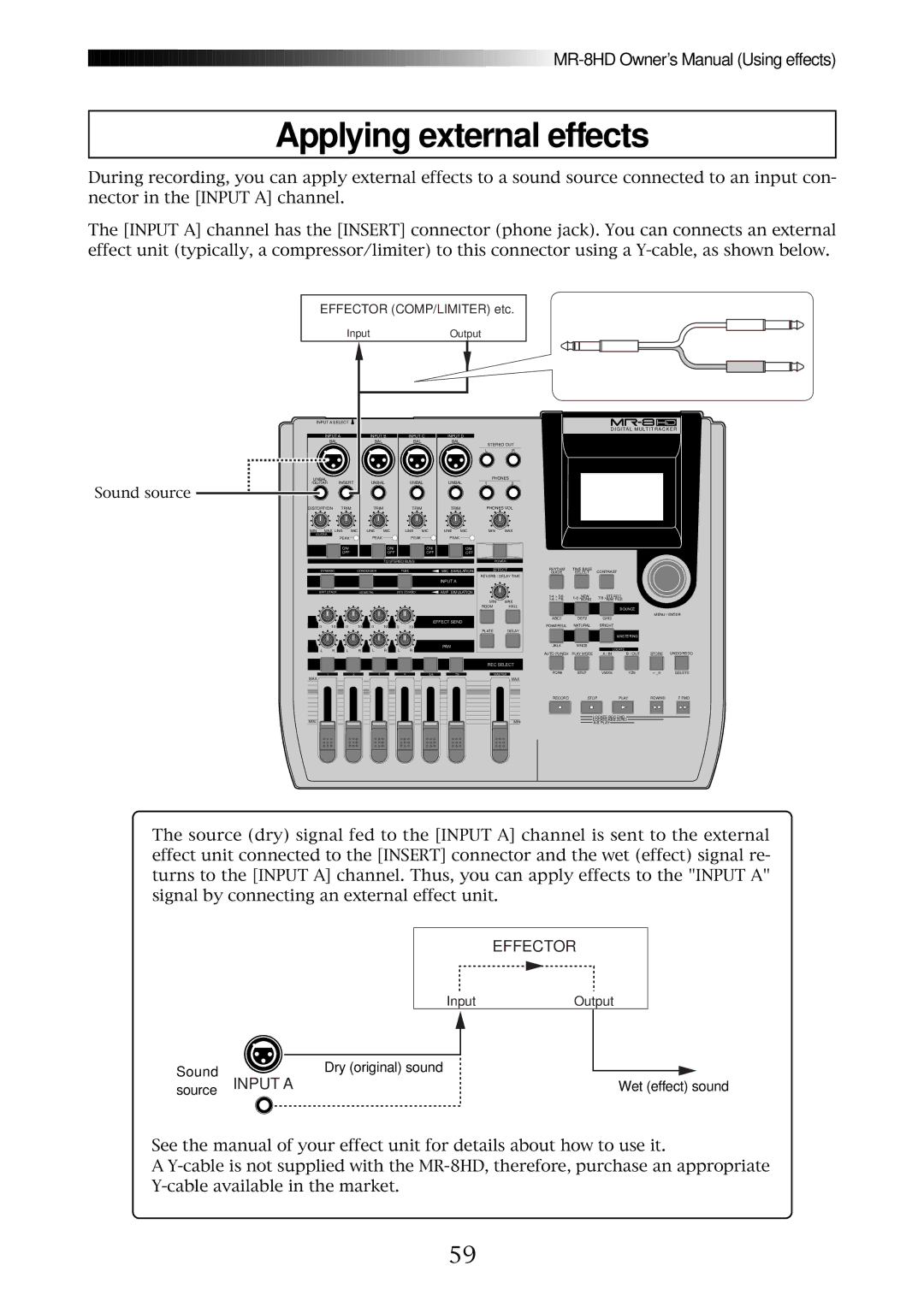 Fostex MR-8HD owner manual Applying external effects, Effector 