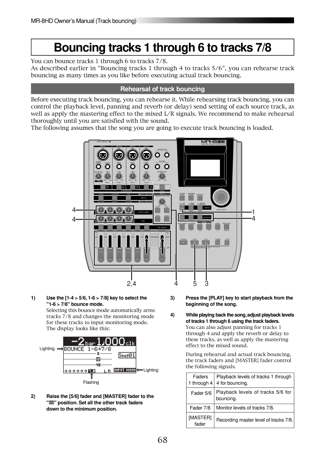 Fostex MR-8HD owner manual Bouncing tracks 1 through 6 to tracks 7/8 