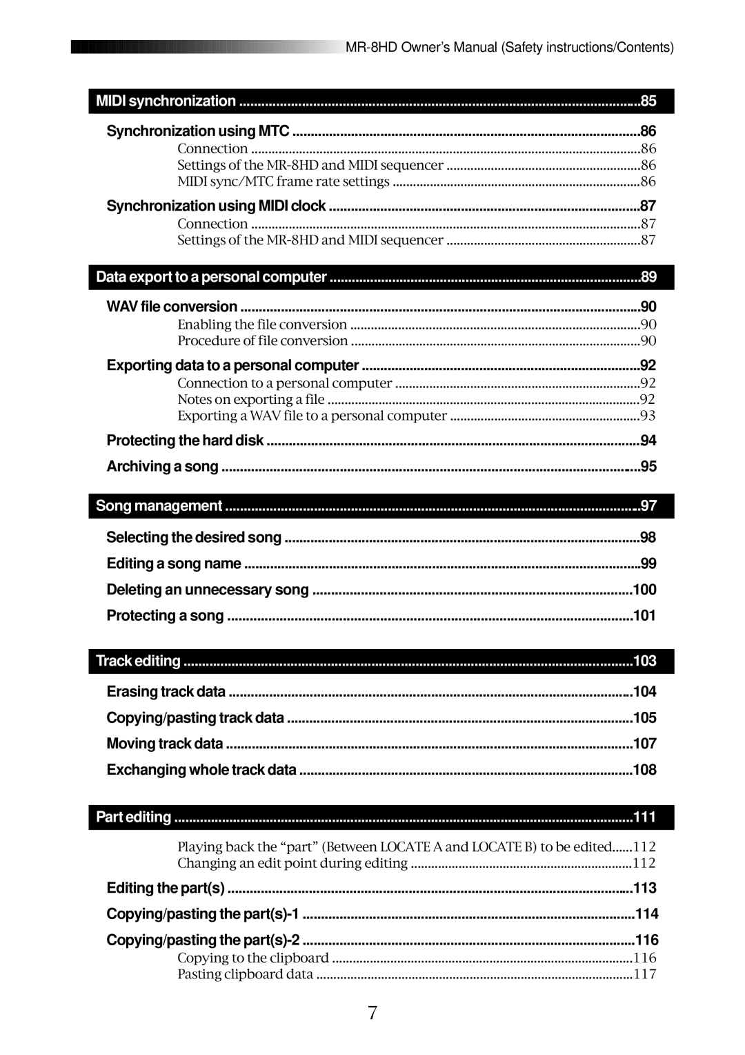 Fostex MR-8HD owner manual 103, 111, 100, 108 