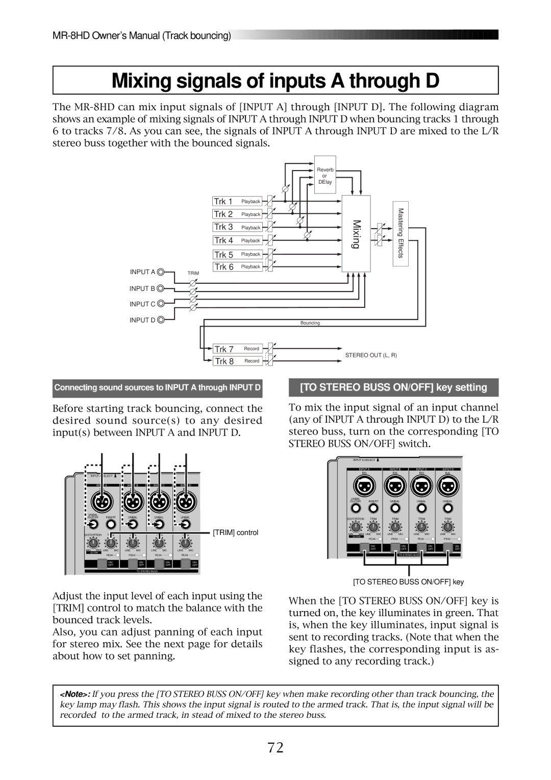 Fostex MR-8HD owner manual Mixing signals of inputs a through D 