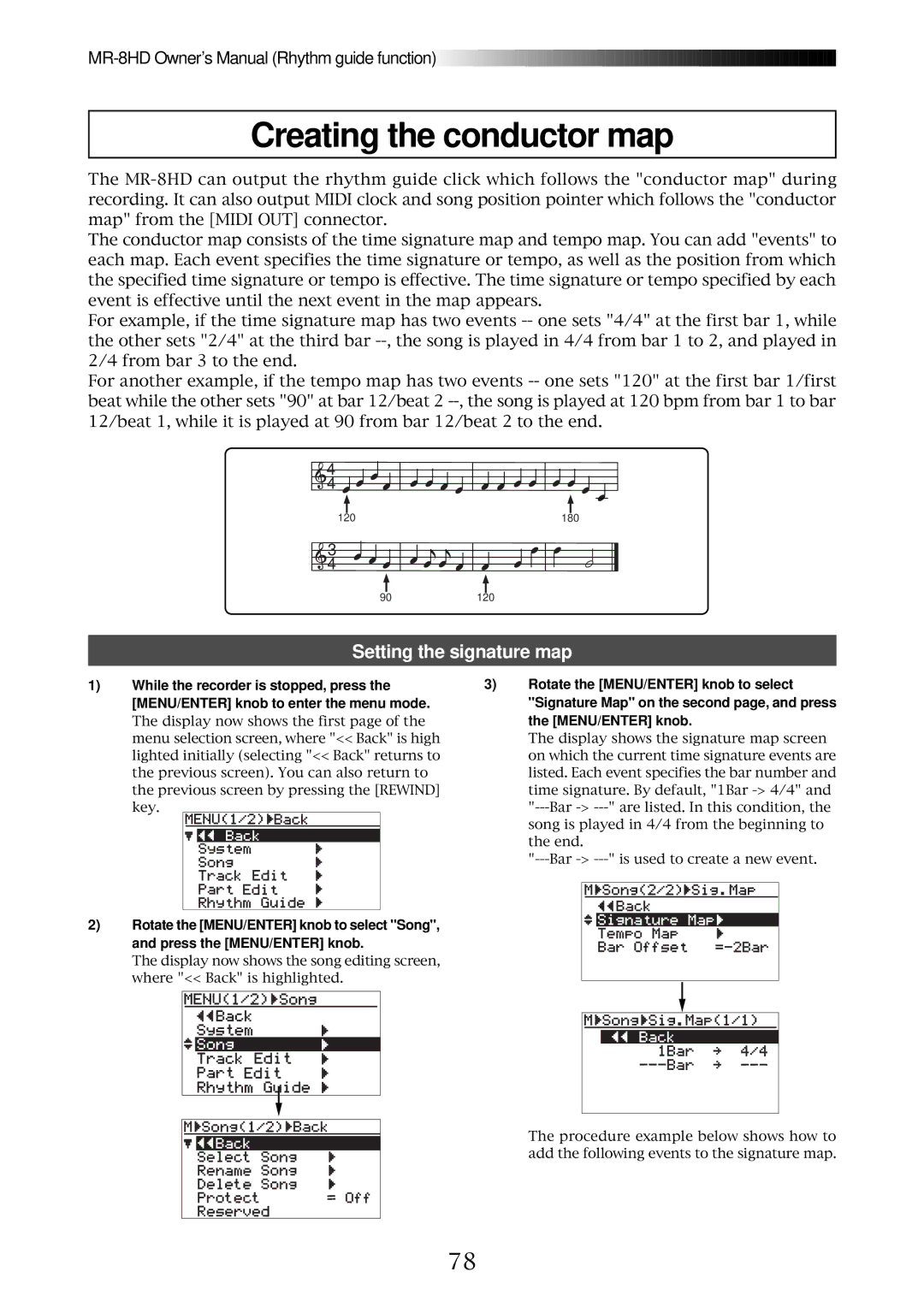 Fostex MR-8HD owner manual Creating the conductor map, Setting the signature map 