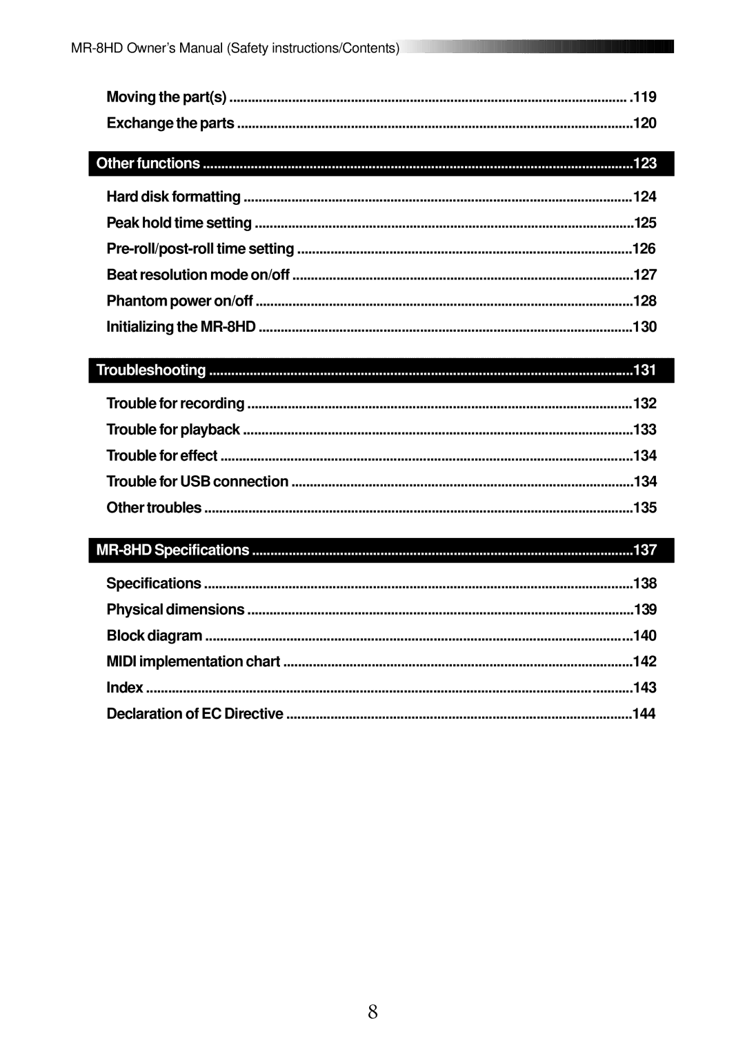 Fostex MR-8HD owner manual 123, 131, 137, 119 