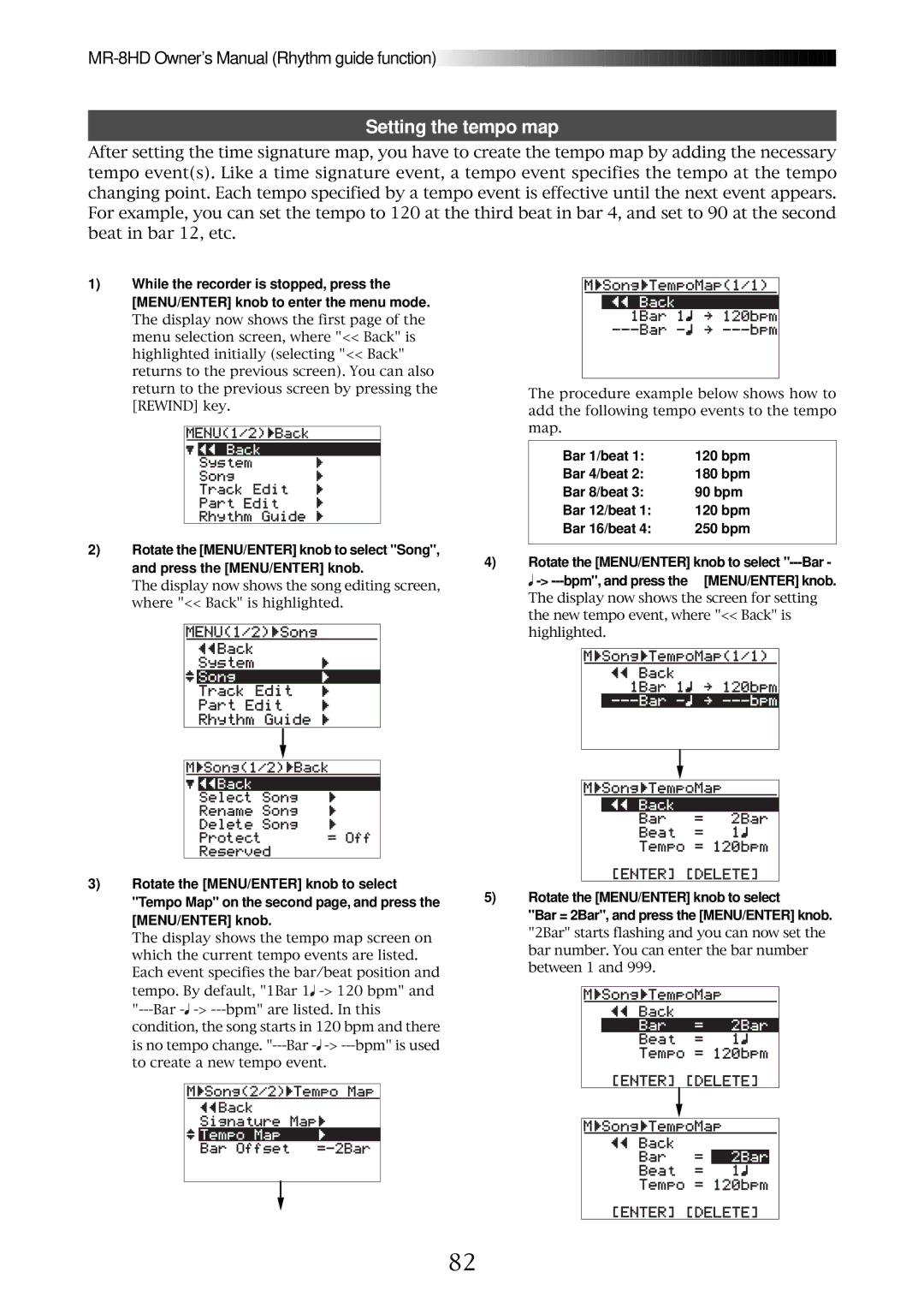 Fostex MR-8HD owner manual Setting the tempo map 