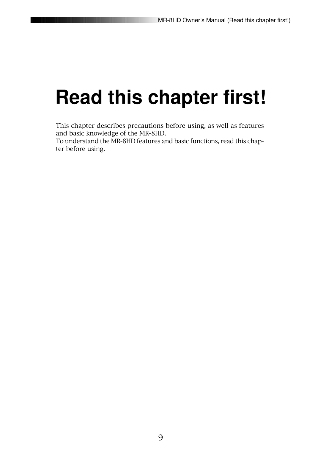 Fostex MR-8HD owner manual Read this chapter first 