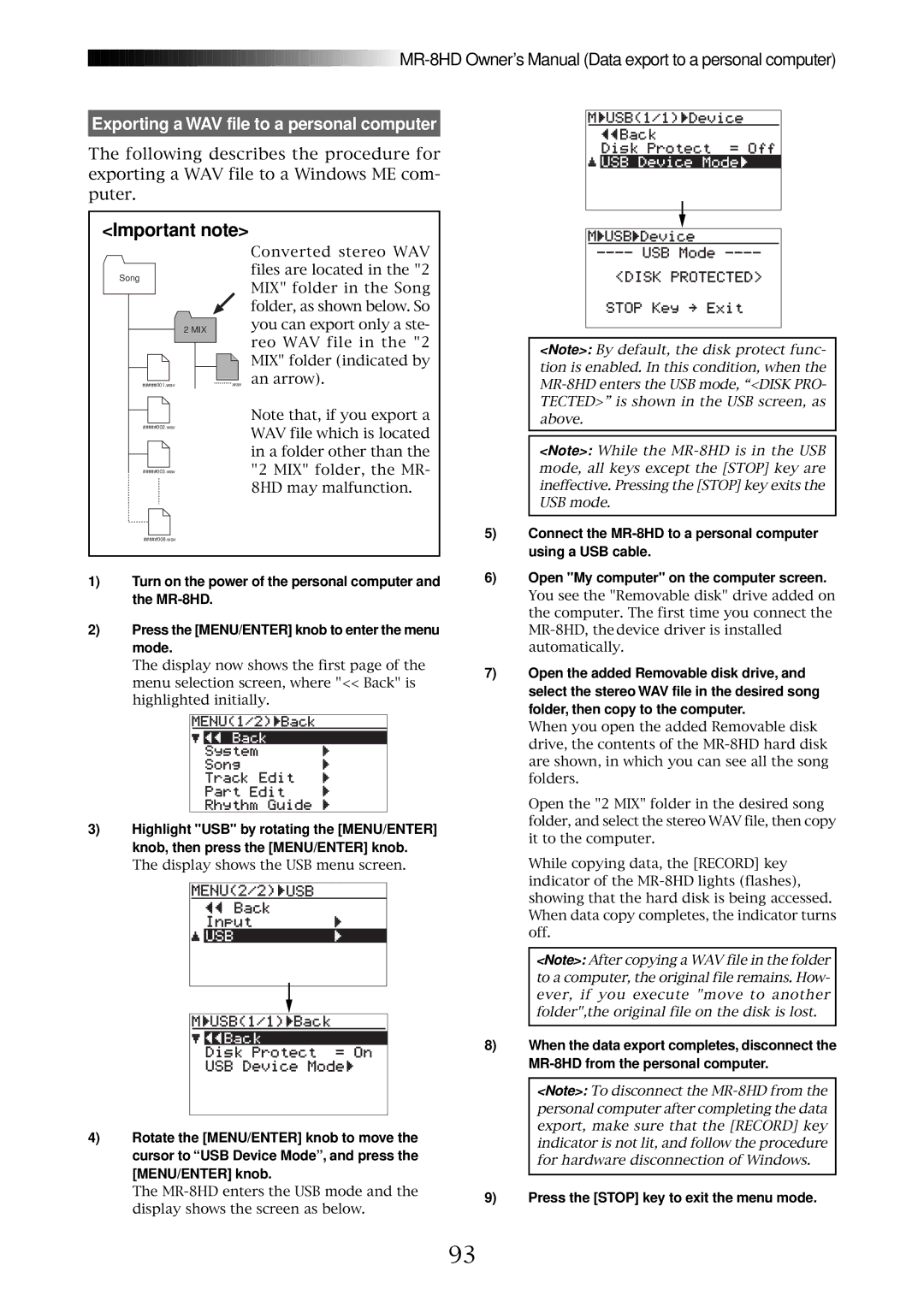 Fostex MR-8HD owner manual Important note 