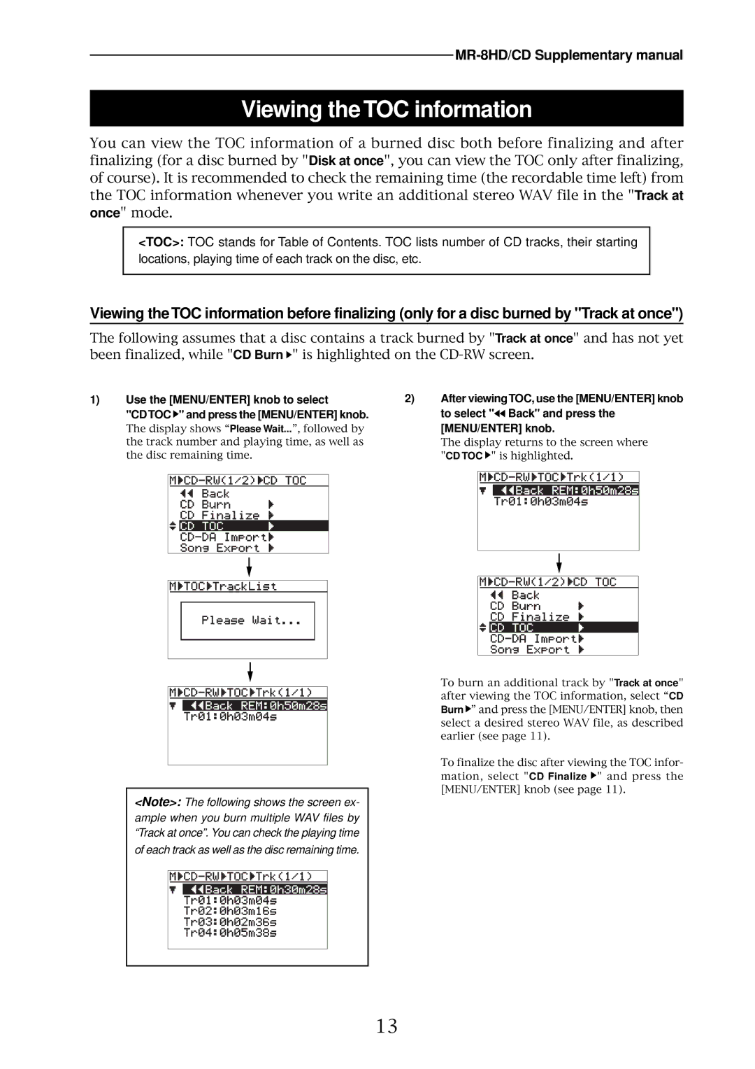 Fostex MR-8HD/CD supplementary manual Viewing the TOC information 