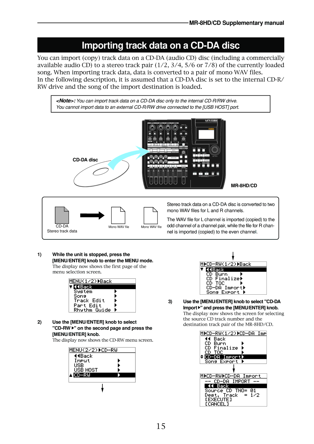 Fostex MR-8HD/CD supplementary manual Importing track data on a CD-DA disc 