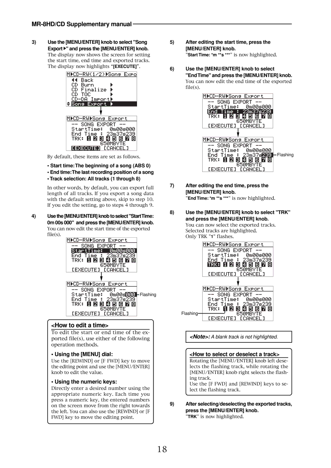 Fostex MR-8HD/CD supplementary manual After editing the start time, press the MENU/ENTER knob 