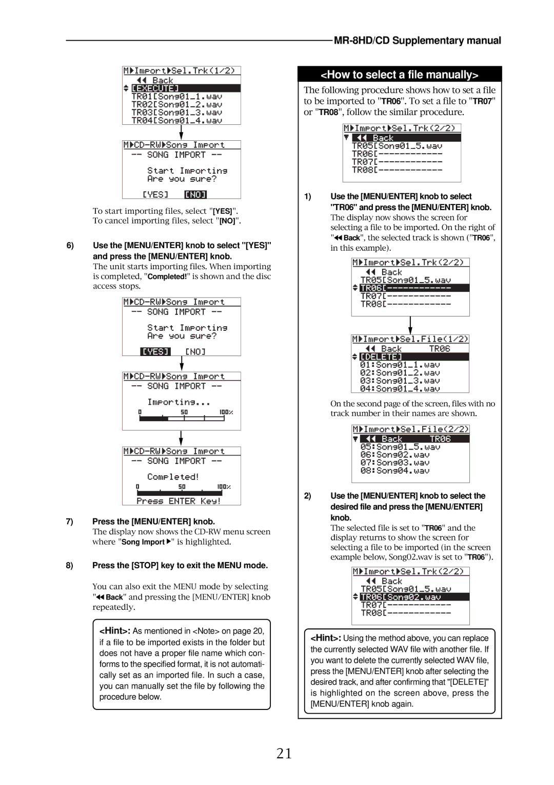 Fostex MR-8HD/CD supplementary manual How to select a file manually 