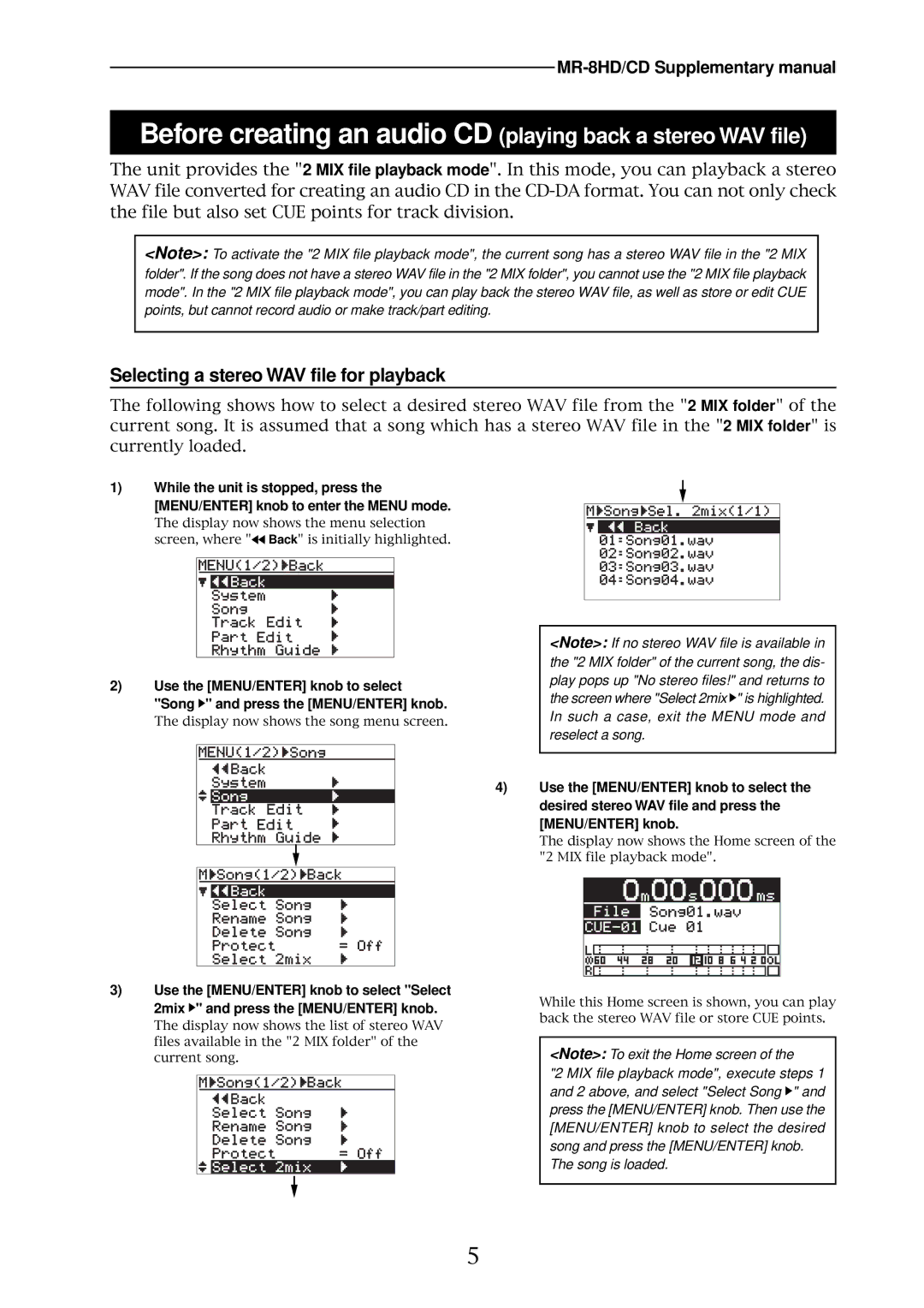 Fostex MR-8HD/CD supplementary manual Before creating an audio CD playing back a stereo WAV file 