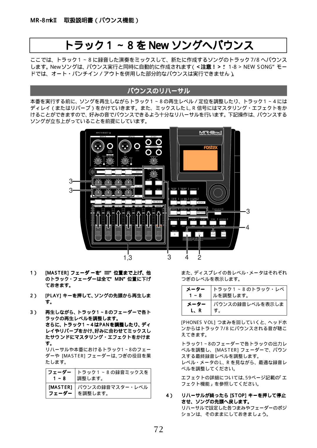 Fostex MR-8mkII manual トラック 1 ～ 8 を New ソングへバウンス 