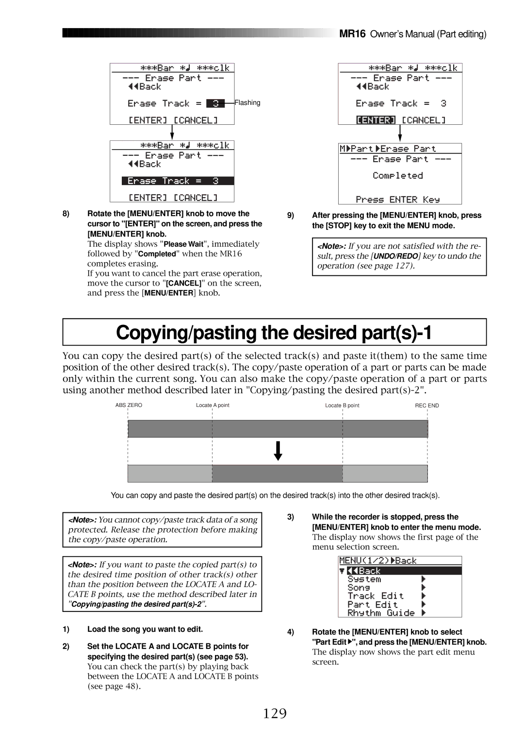 Fostex MR16 owner manual Copying/pasting the desired parts-1, 129 