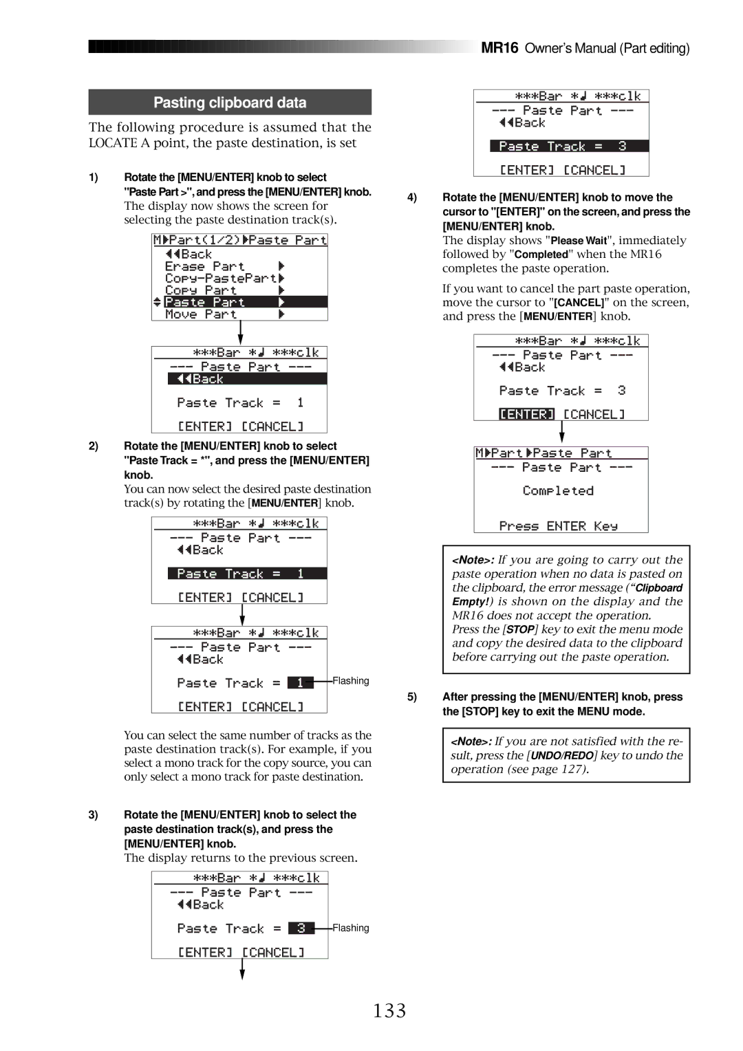 Fostex MR16 owner manual 133, Pasting clipboard data 