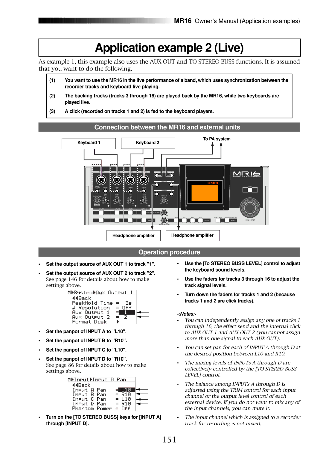 Fostex MR16 owner manual Application example 2 Live, 151 