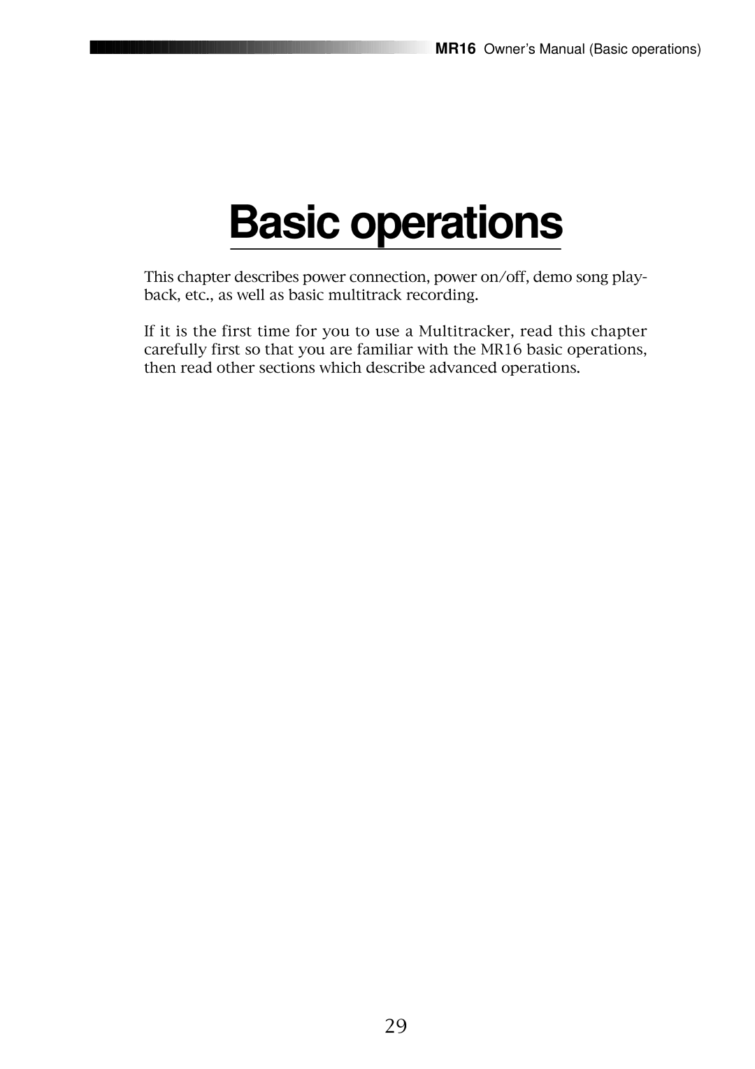 Fostex MR16 owner manual Basic operations 