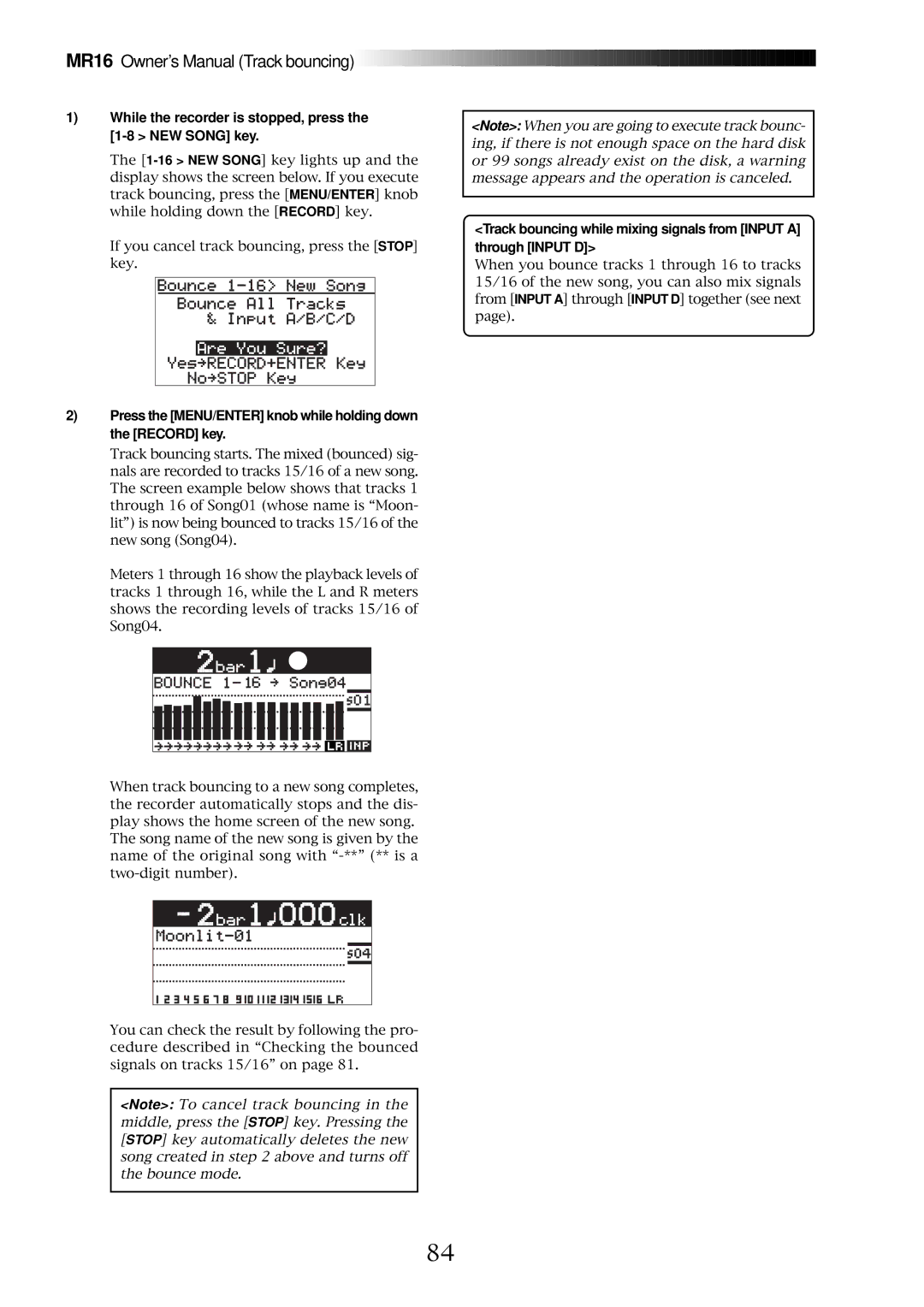 Fostex MR16 owner manual While the recorder is stopped, press the 1-8 NEW Song key 