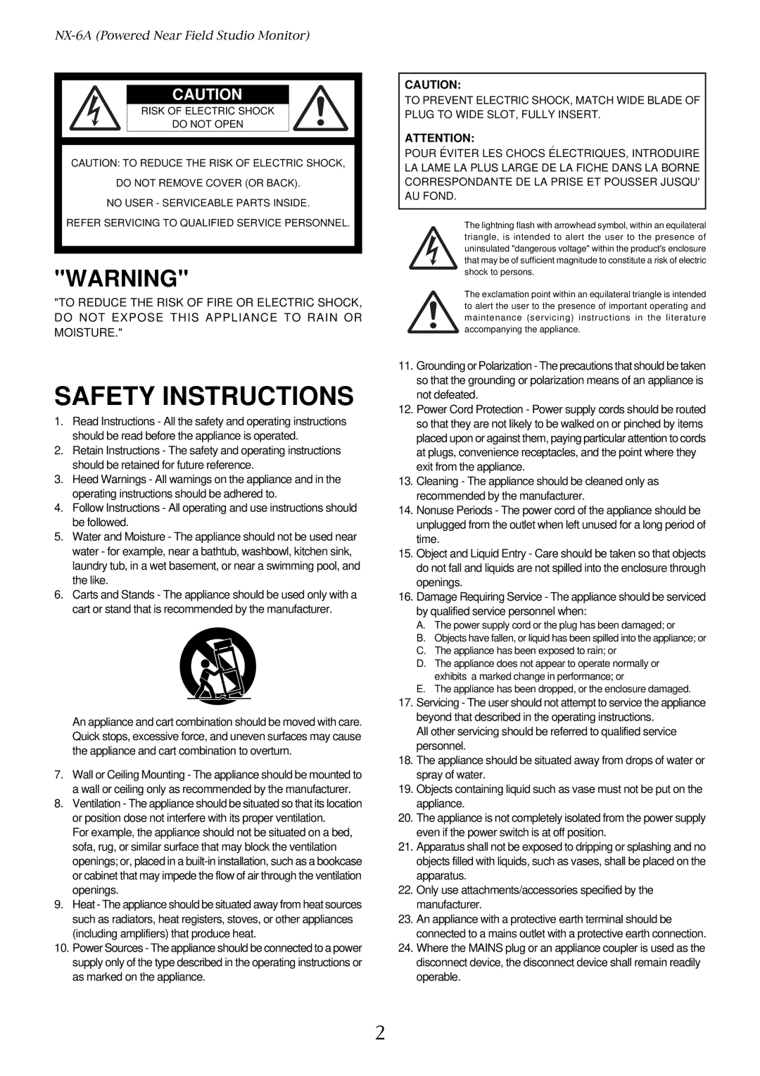 Fostex NX-6A owner manual Safety Instructions 