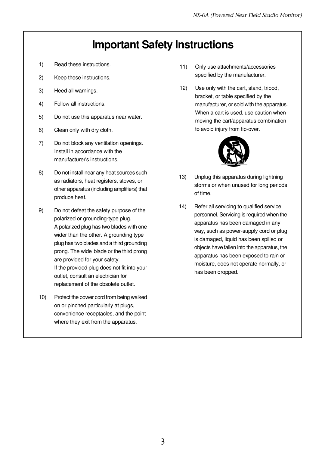 Fostex NX-6A owner manual Important Safety Instructions 