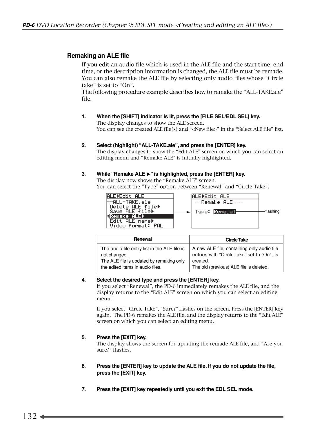 Fostex PD-6 operation manual 132, Remaking an ALE file 