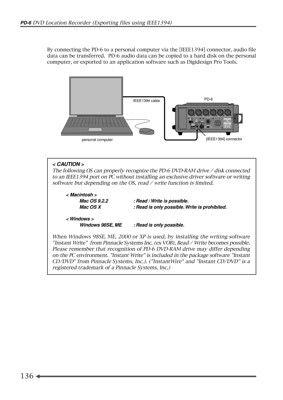 Fostex PD-6 operation manual 136, Windows Windows 98SE, ME Read is only possible 