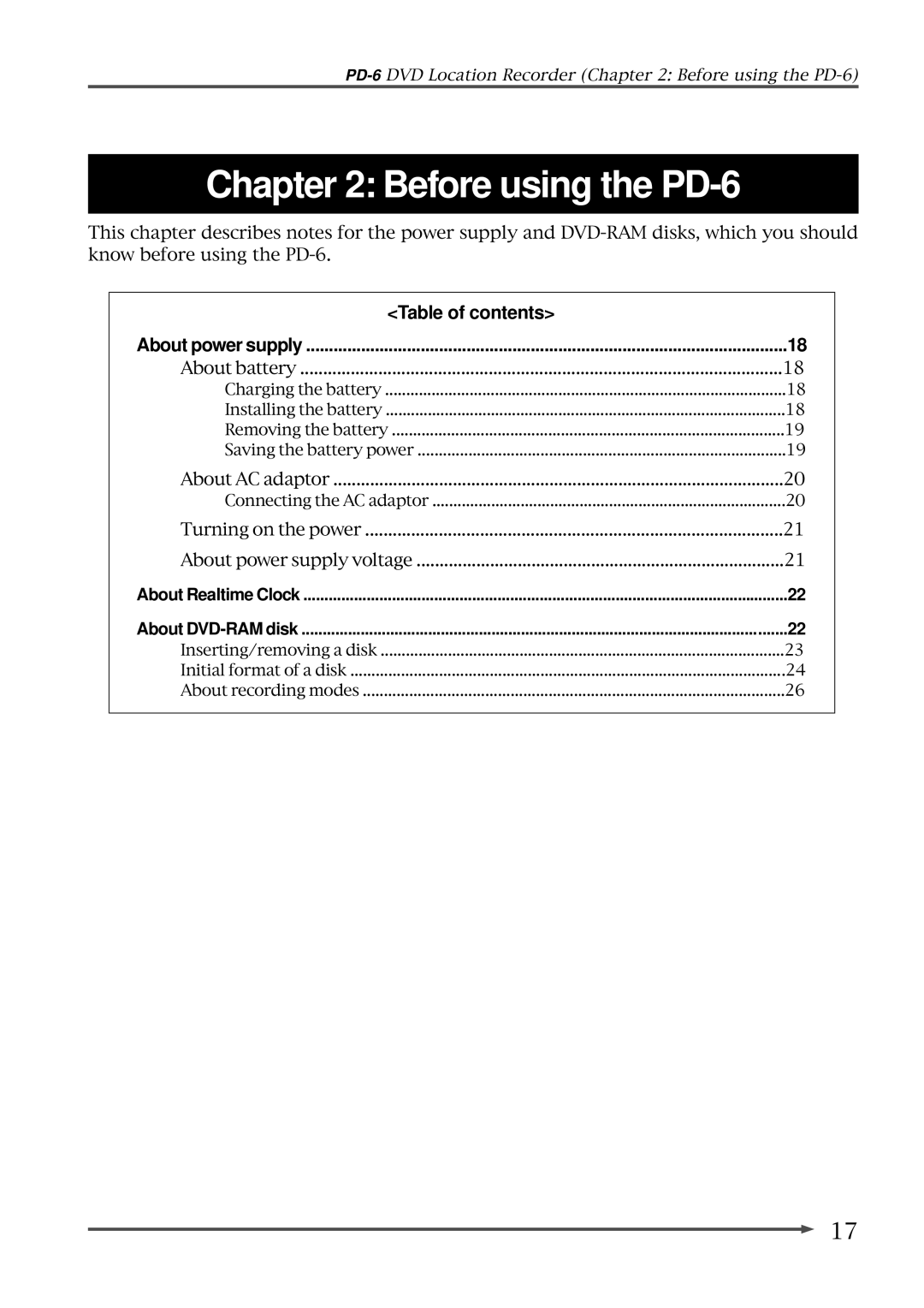 Fostex operation manual Before using the PD-6, Table of contents 