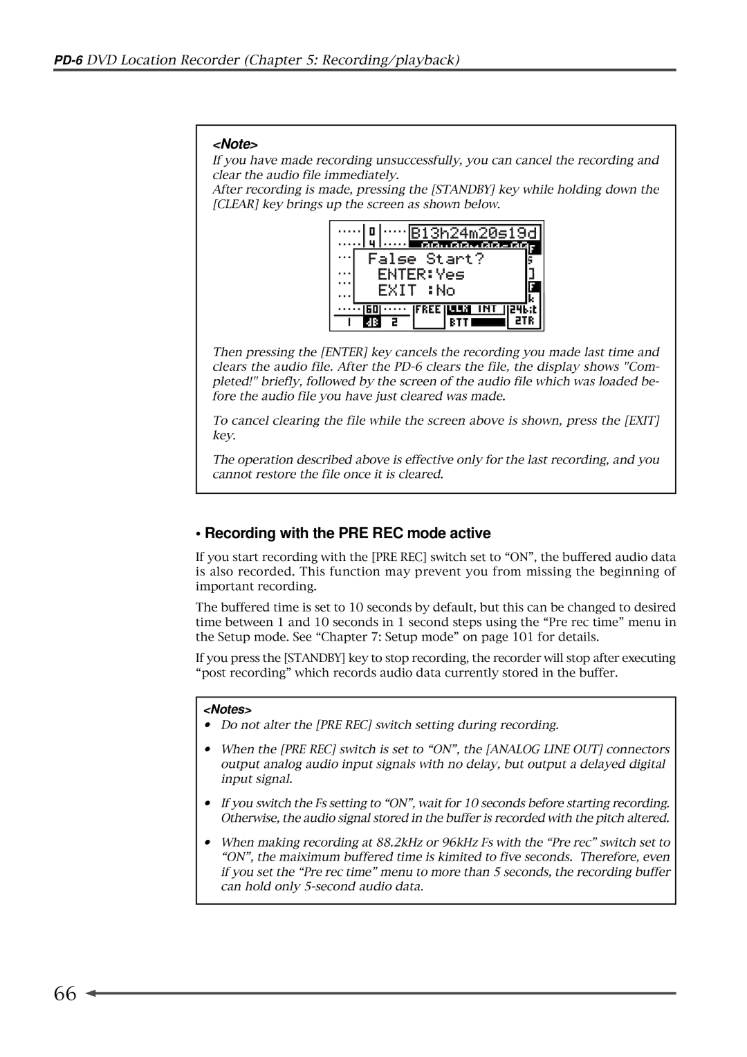 Fostex PD-6 operation manual Recording with the PRE REC mode active 