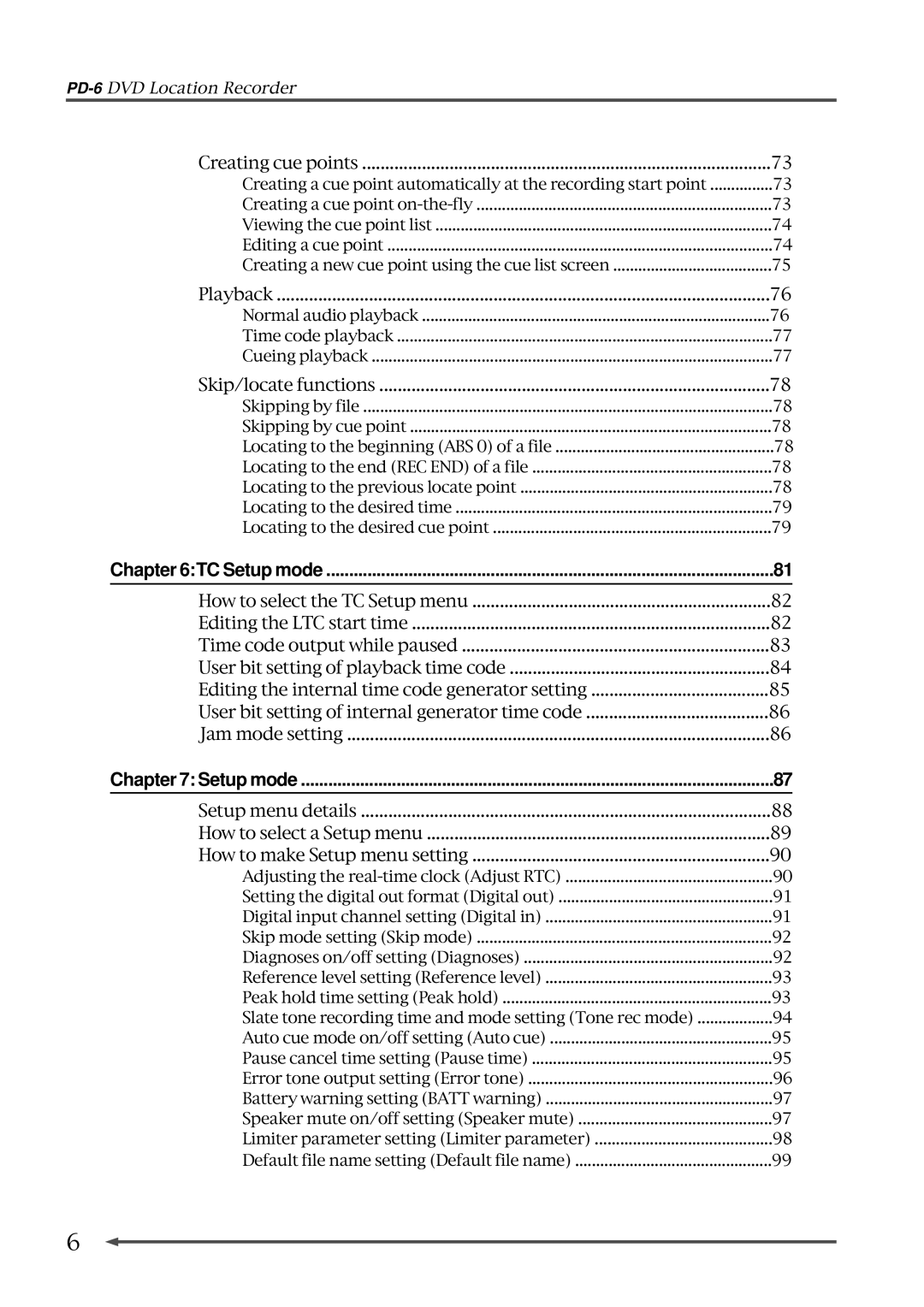 Fostex PD-6 operation manual TC Setup mode 