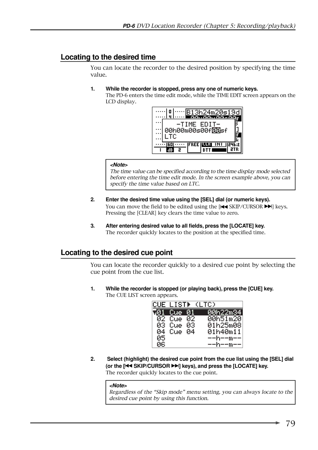 Fostex PD-6 operation manual Locating to the desired time, Locating to the desired cue point 