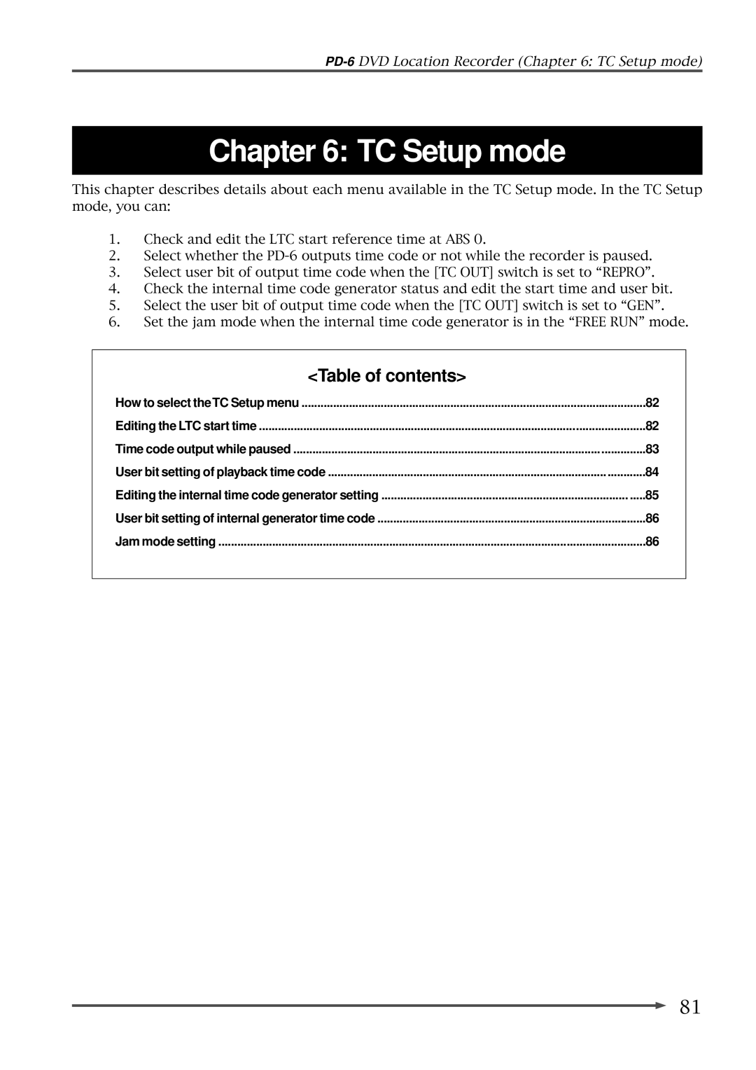 Fostex PD-6 operation manual TC Setup mode 