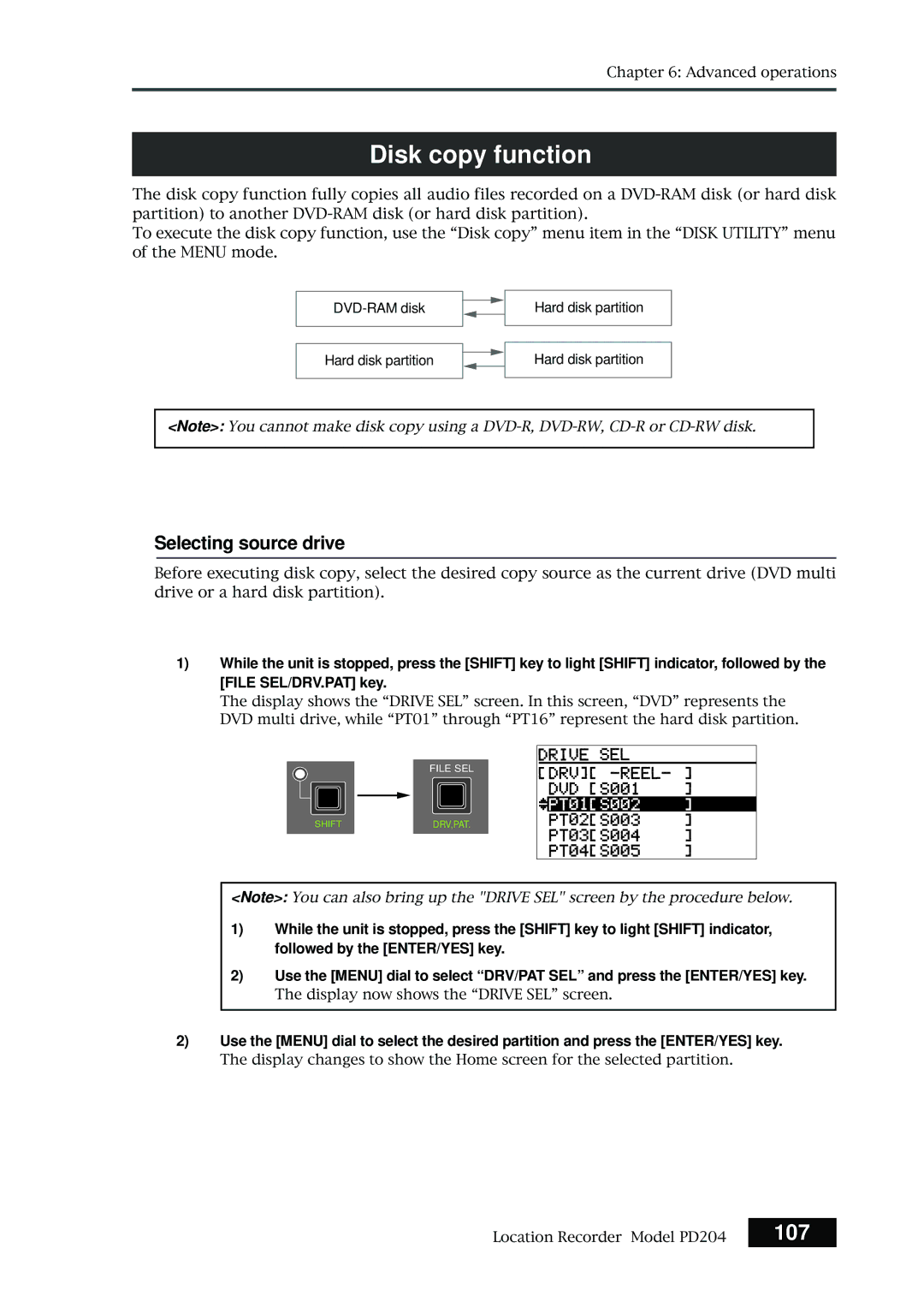 Fostex PD204 owner manual 107, Selecting source drive 