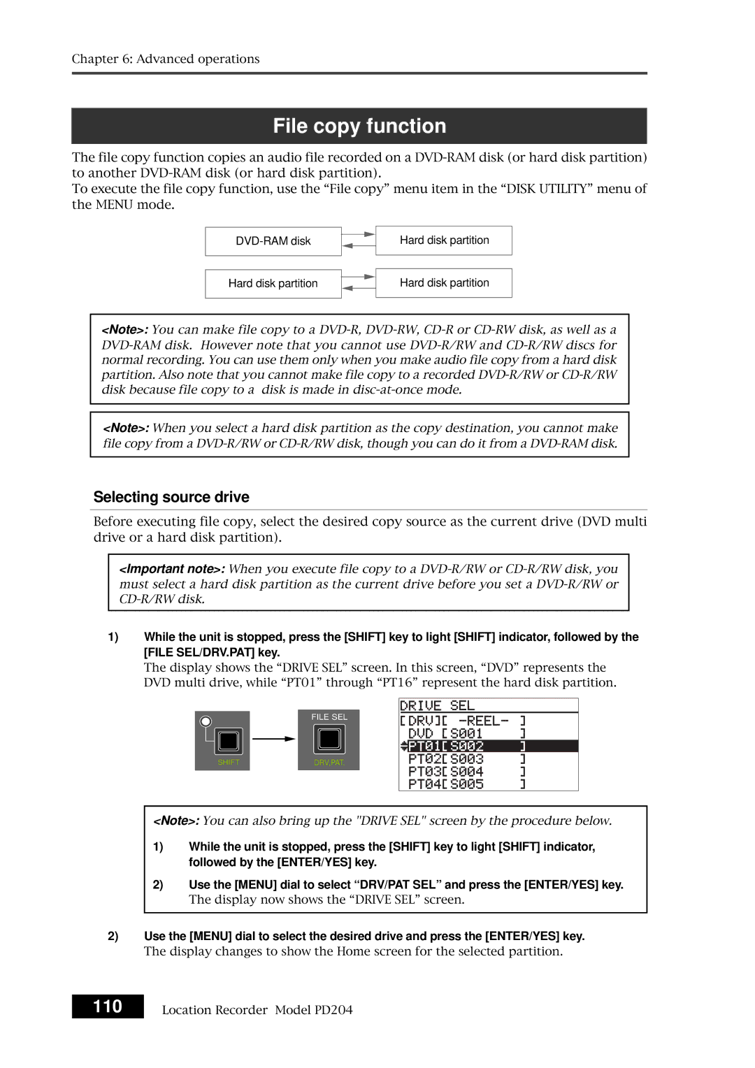 Fostex PD204 owner manual File copy function, 110 