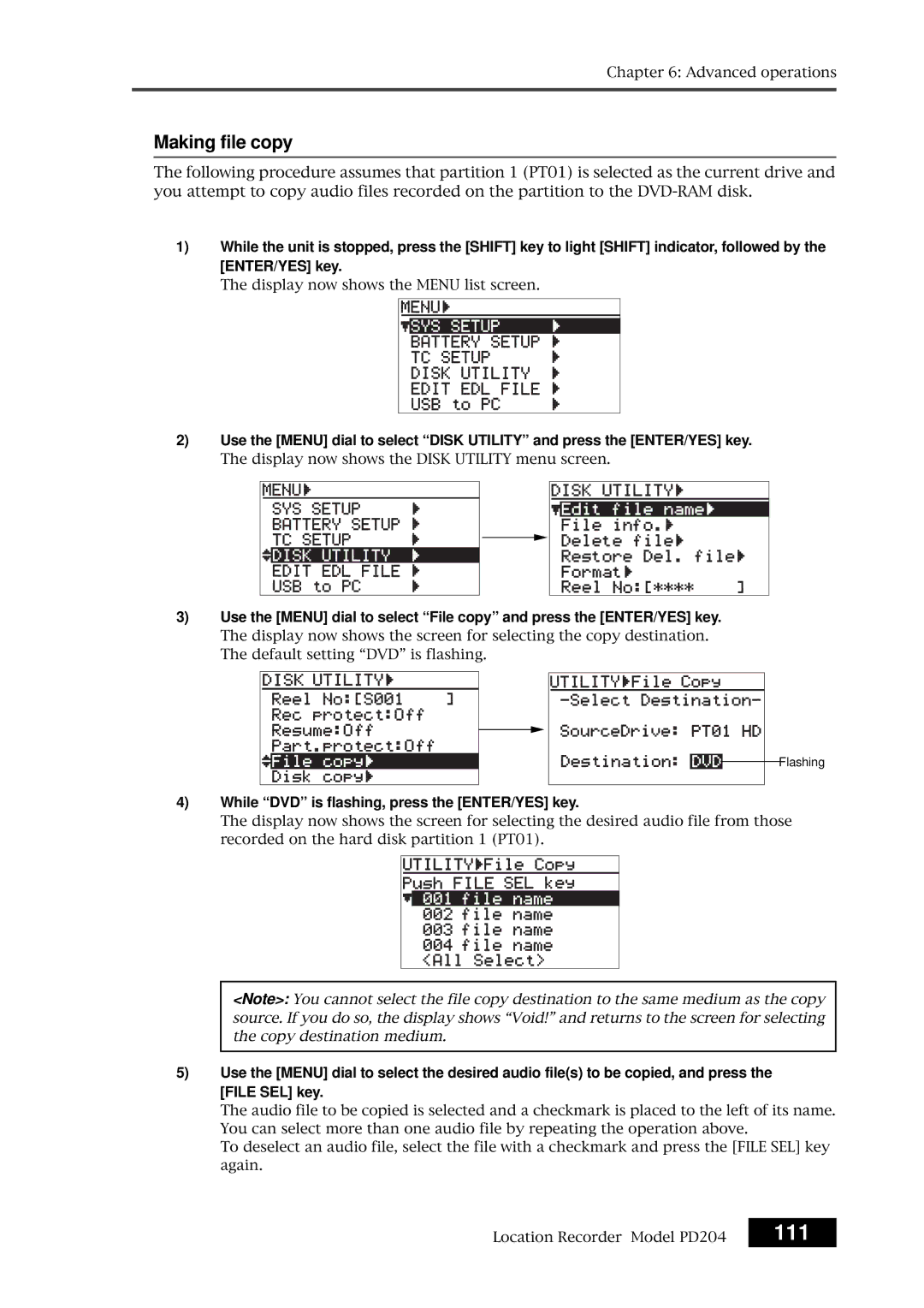 Fostex PD204 owner manual 111, Making file copy 