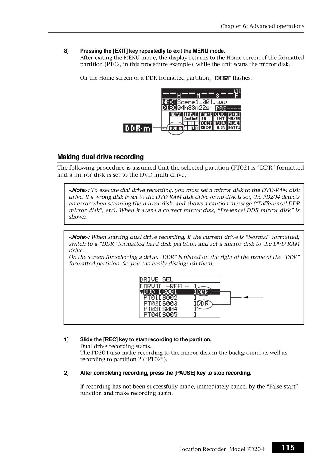 Fostex PD204 owner manual 115, Making dual drive recording 